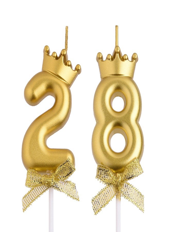 VSHILI 28th 82nd Birthday Candles, Gold 82 28 Year Old Number Birthday Candles, Happy Birthday Party Cake Topper Decoration Gifts for Women Men - Image 1